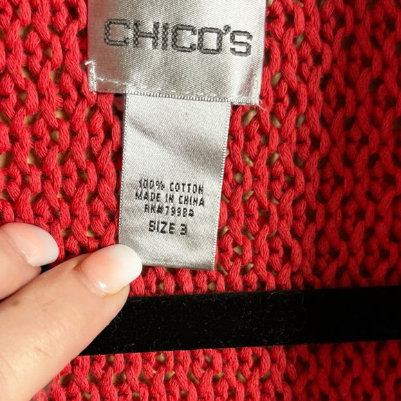 Chico’s Long Line Cardigan, Bell Sleeve, Red/Rust Color, Size 3 (XL) - Picture 3 of 4